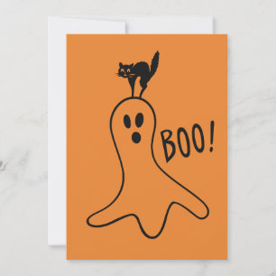 Ghost und Black Cat Halloween-Party Spooky Orange Einladung