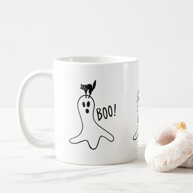 Ghost und Black Cat Halloween Spooky Niedlich Kaffeetasse (Mit Donut)