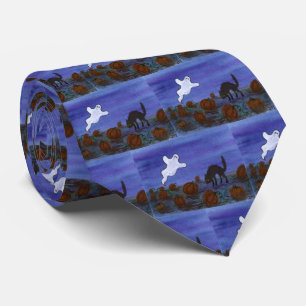 Ghost und Black Cat Pumpkin Patch Neck Tie Krawatte
