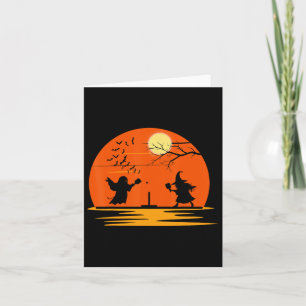Ghost und Hexe spielen Pickleball Halloween Costu Karte