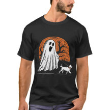 Ghost und Hund Halloween Walk T - Shirt - Spooky u