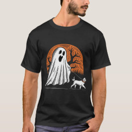 Ghost und Hund Halloween Walk T - Shirt - Spooky u