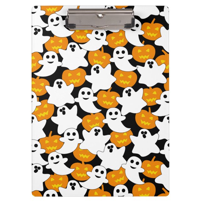 Ghost und Pumpkin Halloween-Muster Klemmbrett (Vorderseite)