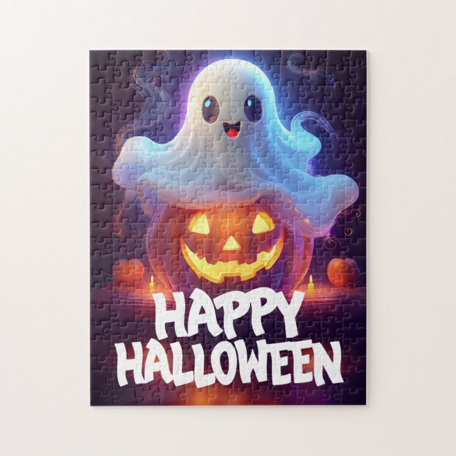 Ghost und Pumpkin Happy Halloween Puzzle (Vertikal)