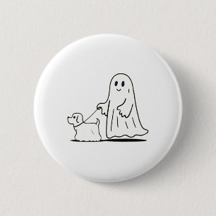 Ghost Walking Dog Ghostie Funny Halloween Hund Lie Button