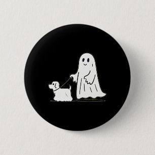 Ghost Walking Dog Ghostie Funny Halloween Hund Lie Button