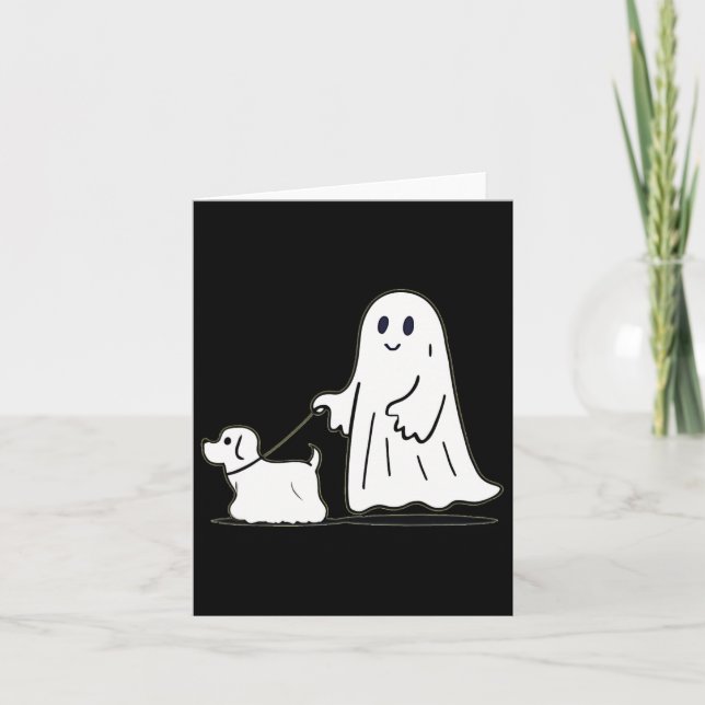 Ghost Walking Dog Ghostie Funny Halloween Hund Lie Karte (Vorderseite)