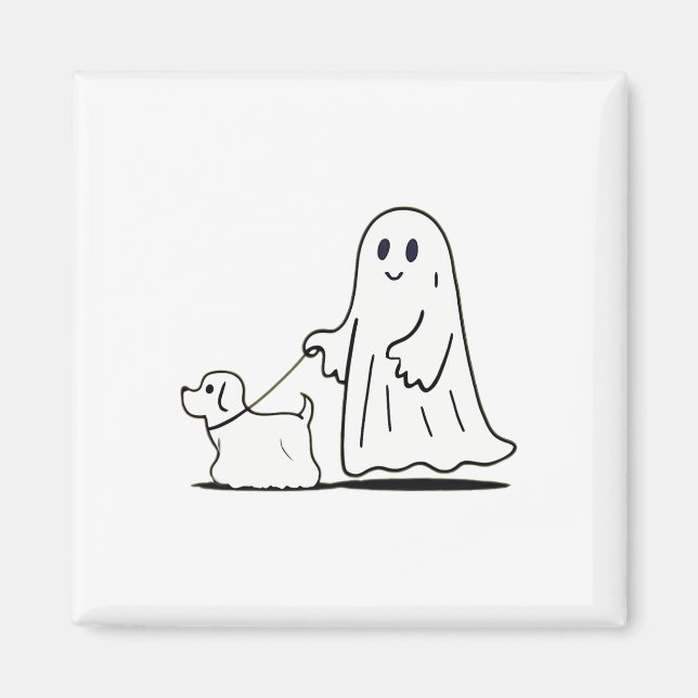 Ghost Walking Dog Ghostie Funny Halloween Hund Lie Magnet (Vorne)