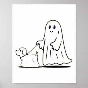 Ghost Walking Dog Ghostie Funny Halloween Hund Lie Poster