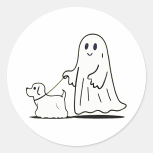 Ghost Walking Dog Ghostie Funny Halloween Hund Lie Runder Aufkleber