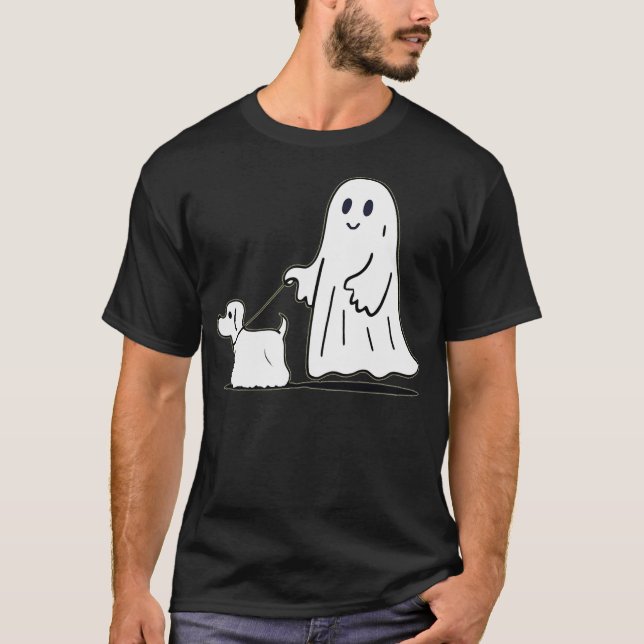 Ghost Walking Dog Halloween T-Shirt (Vorderseite)