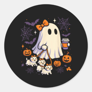 Ghost Walking Dog Shirt Coquette Halloween Hund Runder Aufkleber