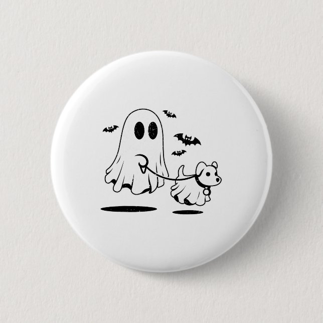Ghost Walking Dog verkleidet als Ghost Funny Hallo Button (Vorderseite)