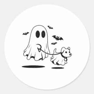 Ghost Walking Dog verkleidet als Ghost Funny Hallo Runder Aufkleber