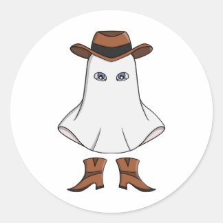 Ghost Wearing Cowboy Hat und Boots Runder Aufkleber