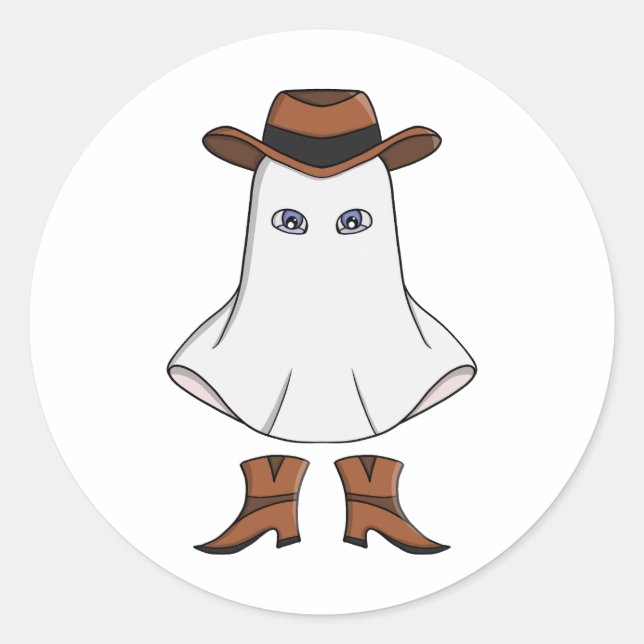 Ghost Wearing Cowboy Hat und Boots Runder Aufkleber (Vorderseite)
