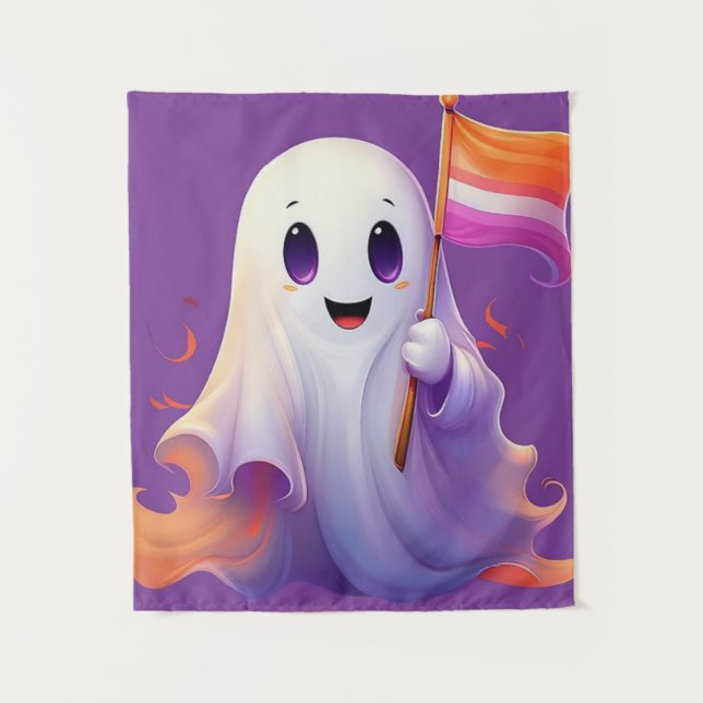Ghost whit lesbian flag wandteppich (Vorderseite)