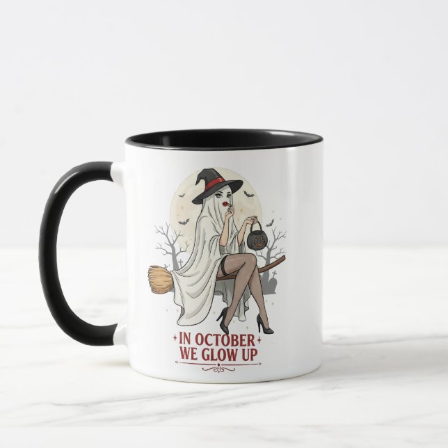 Ghost Witch Broom Ride – Halloween Mug Tasse (Links)