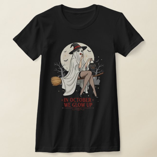 Ghost Witch Broom Ride – Halloween  T-Shirt (Ablage )