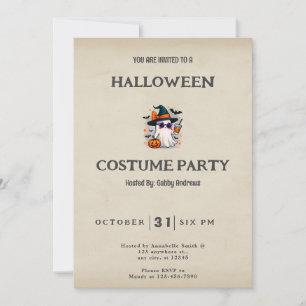 Ghost Witches Hat Stars Kaffee Vintages Halloween Einladung