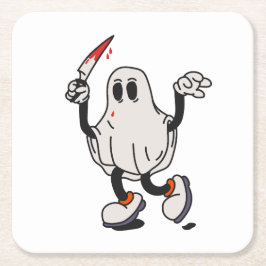Ghost with blood knife rechteckiger pappuntersetzer