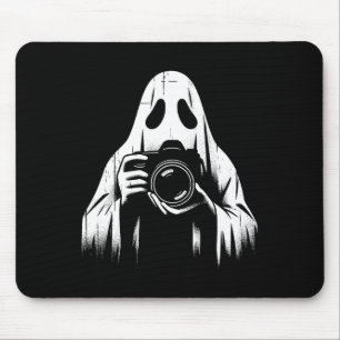 Ghost with Camera - Creepy Fotografy Halloween L Mousepad