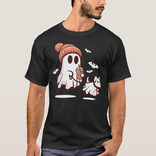 ghost with walking dog halloween T-Shirt (Vorderseite)
