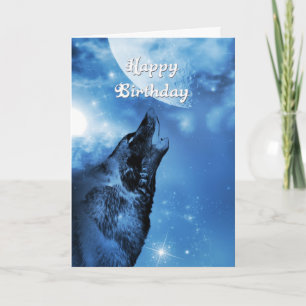 Ghost wolf howling birthday card karte