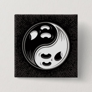 Ghost Yin Yang Black und White Button