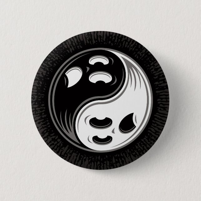 Ghost Yin Yang Black und White Button (Vorderseite)