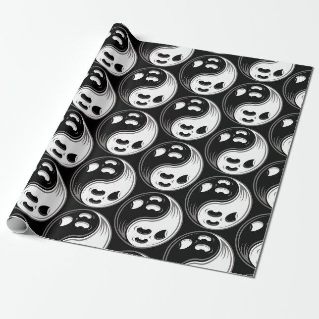 Ghost Yin Yang Black und White Geschenkpapier (Ungerollt)