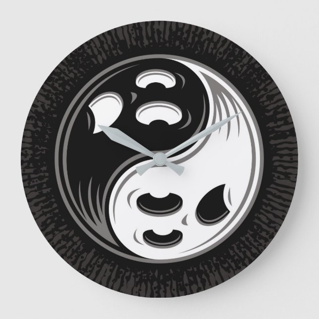 Ghost Yin Yang Black und White Große Wanduhr (Vorderseite)