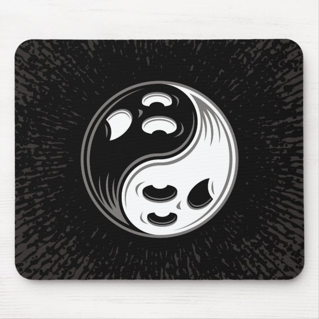 Ghost Yin Yang Black und White Mousepad (Vorne)