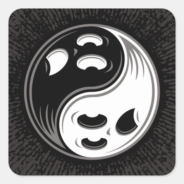 Ghost Yin Yang Black und White Quadratischer Aufkleber (Vorderseite)