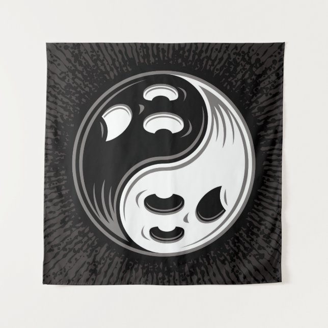 Ghost Yin Yang Black und White Wandteppich (Vorderseite)