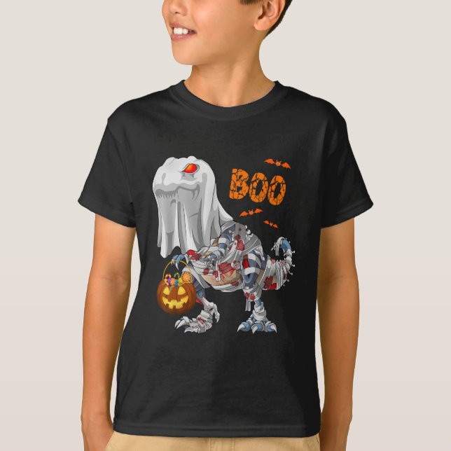 Ghost Zombie Mummy Dinosaur Funny Boo Halloween Pu T-Shirt (Vorderseite)