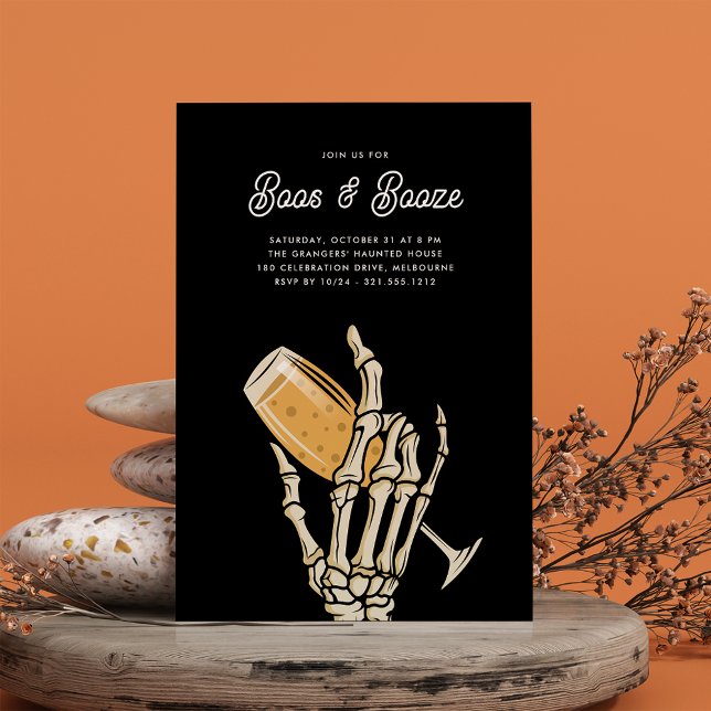 Ghosted Champagne "Boos & Booze" Halloween-Party Einladung (Von Creator hochgeladen)
