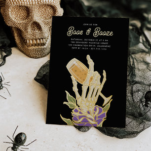 Ghosted Champagne "Boos & Booze" Halloween-Party Folieneinladung