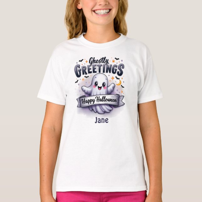 Ghosted Greetings Happy Halloween Ghost T-Shirt (Vorderseite)