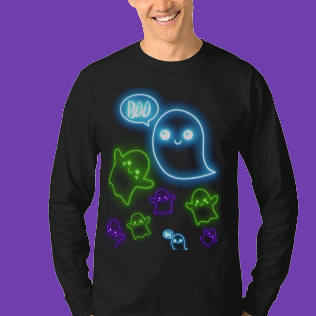 Ghosted Halloween Neon Blue, Green Boo T - Shirt (Von Creator hochgeladen)