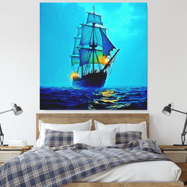 Ghosted Tall Ship Sea Voyage Design Leinwanddruck (Insitu (Schlafzimmer))