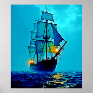 Ghosted Tall Ship Sea Voyage Design Poster