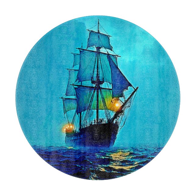 Ghosted Tall Ship Sea Voyage Design Schneidebrett (Vorderseite)