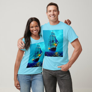 Ghosted Tall Ship Sea Voyage Design T-Shirt