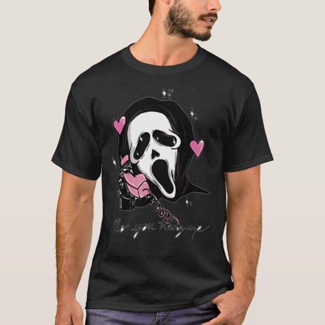 Ghostface Halloween Funny ruft, schrei You Hang T-Shirt (Vorderseite)