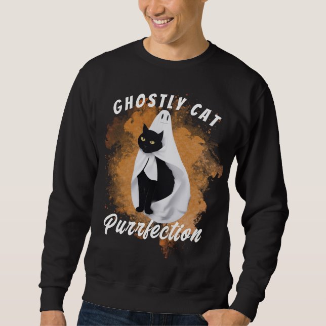 Ghosting Cat Purfection, Black Cat Halloween Sweatshirt (Vorderseite)
