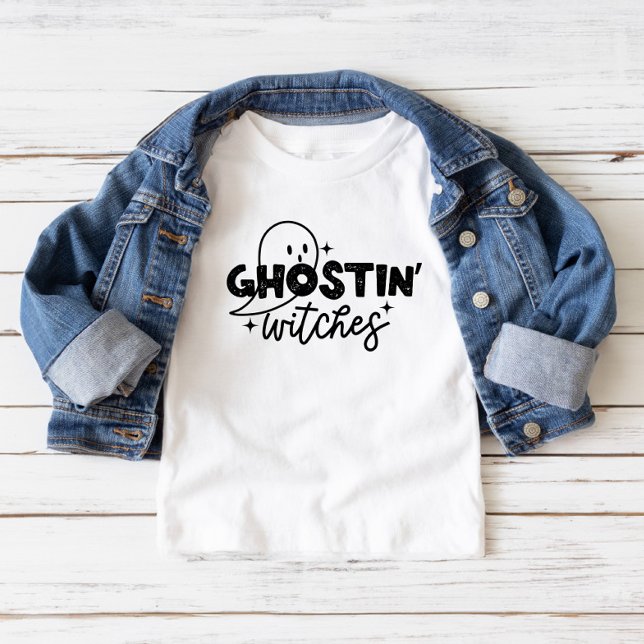 Ghosting Hexen Halloween Kleinkind Kid's T - Shirt (Styled Ghostin' Witches T-shirt with Jean Jacket)