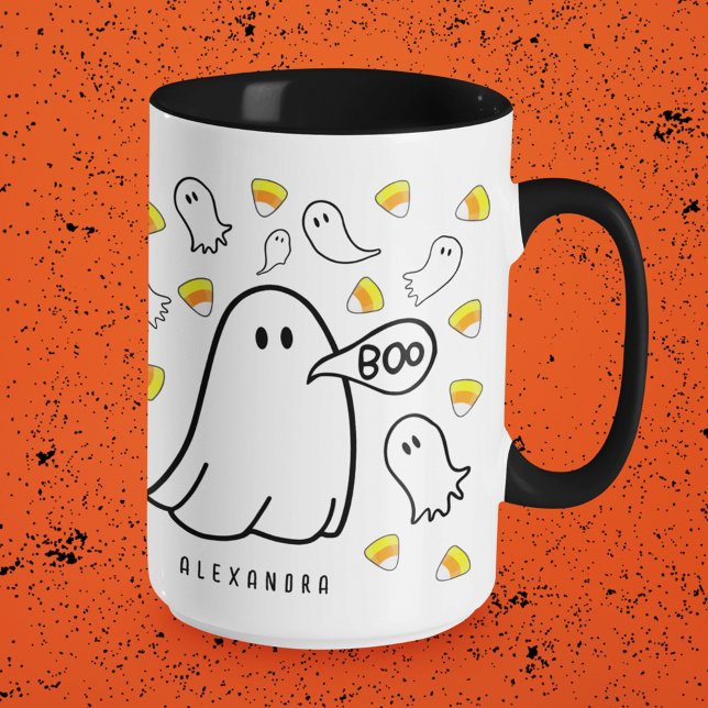 Ghosts and Candy Corn Custom Name Tasse (Easily add a name or other text by clicking "Personalize this Template".)