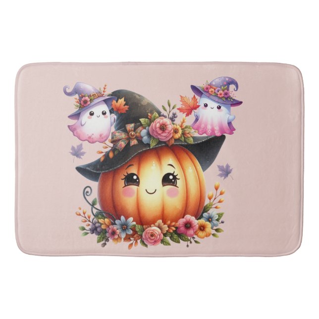 Ghosts and Pumpkin Halloween Design Badematte (Vorderseite)