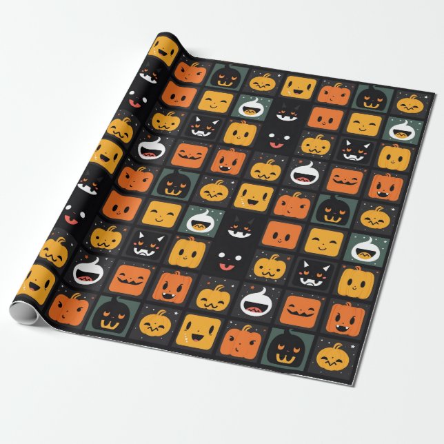 Ghosts and pumpkins emoji on Halloween Geschenkpapier (Ungerollt)